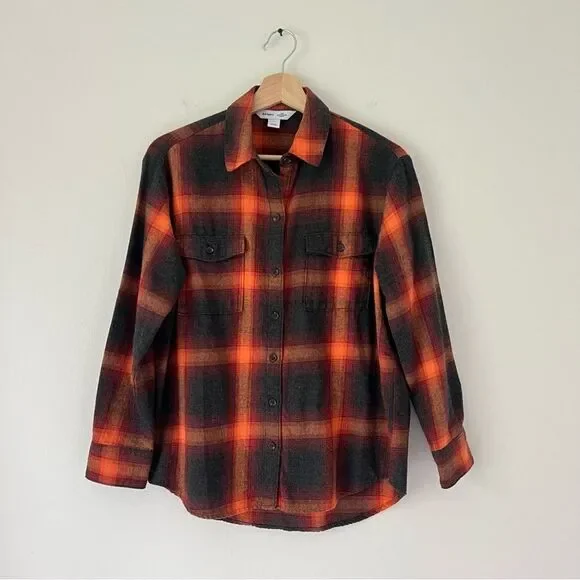 Taylor Swift Evermore Flannel Button Down Shirt Size Small Old Navy Orange Gray - Picture 2 of 9